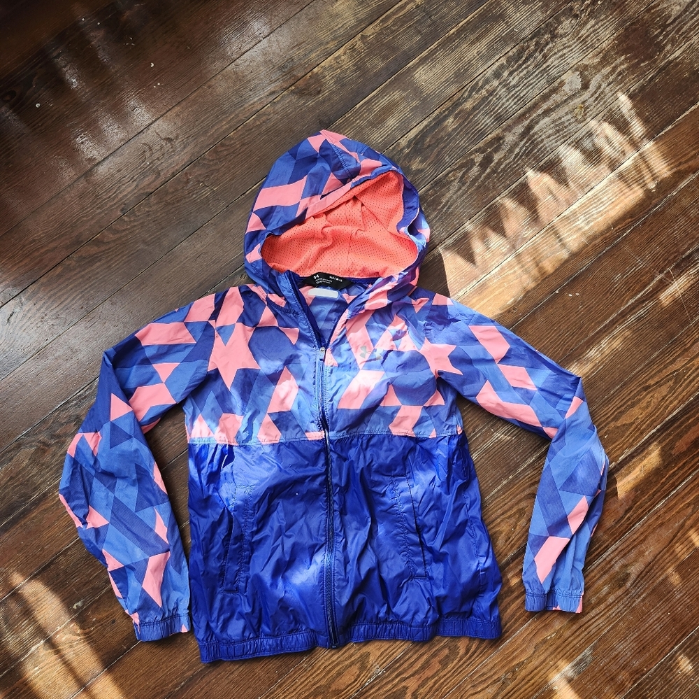 Under Armour Girl's "Loosen Up" Hooded Storm Jacket Youth Large Pink & Blue
